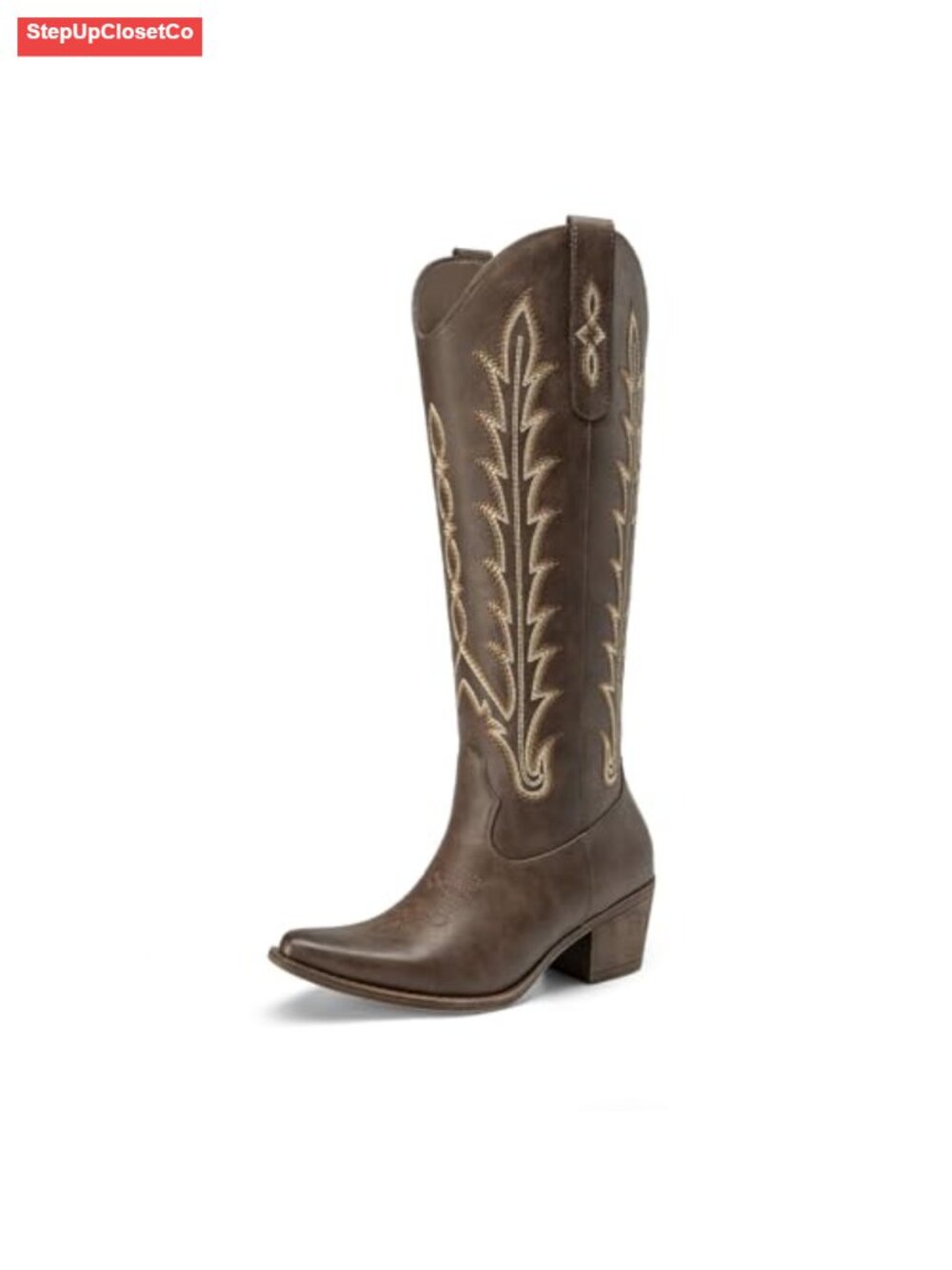 Western Cowboy Boots Knee High Block Heel Square Toe Women